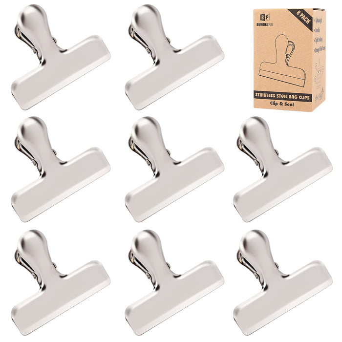 Pack of 8 Stainless Steel Bag Clips