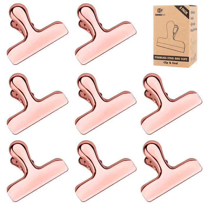 Pack of 8 Stainless Steel Rose Gold Bag Clips