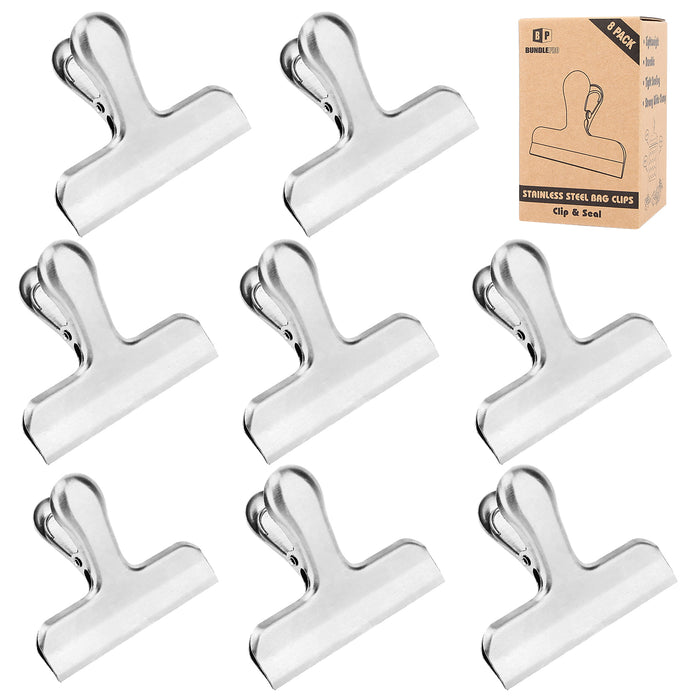 Pack of 8 Stainless Steel Bag Clips