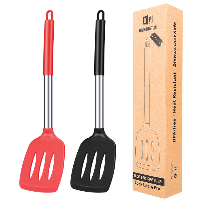 Pack of 2 Non Stick Silicone Slotted Spatula