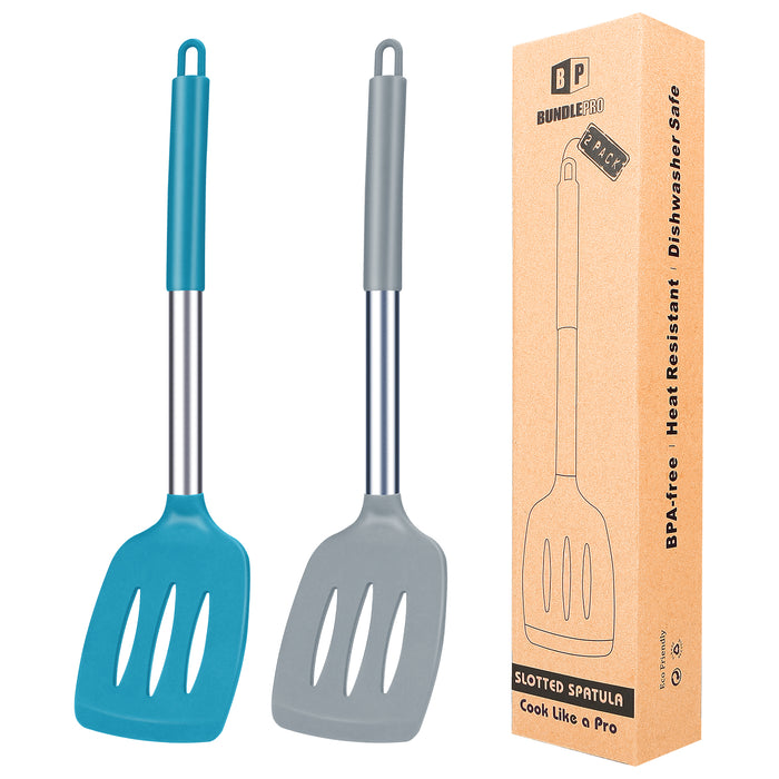 Pack of 2 Non Stick Silicone Slotted Spatulas