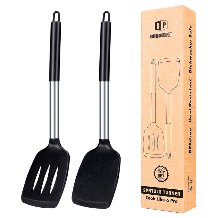 Pack of 2 Silicone Solid Turner ,Non Stick Slotted Kitchen Spatulas