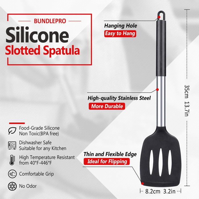Pack of 2 Silicone Solid Turner ,Non Stick Slotted Kitchen Spatulas