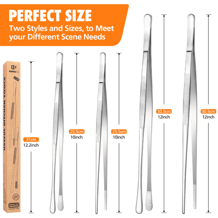 4 Pcs Kitchen Fine Tweezer Tongs