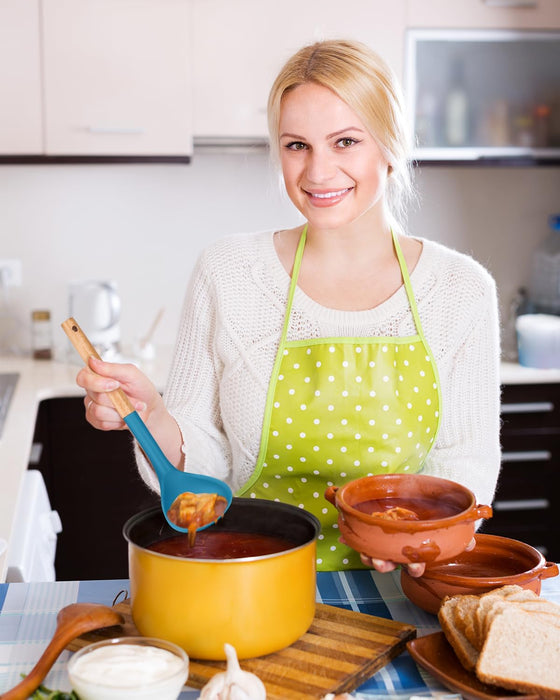 Pack of 2 Soup Ladle, Silicone Ladle Spoon with Wooden Handle