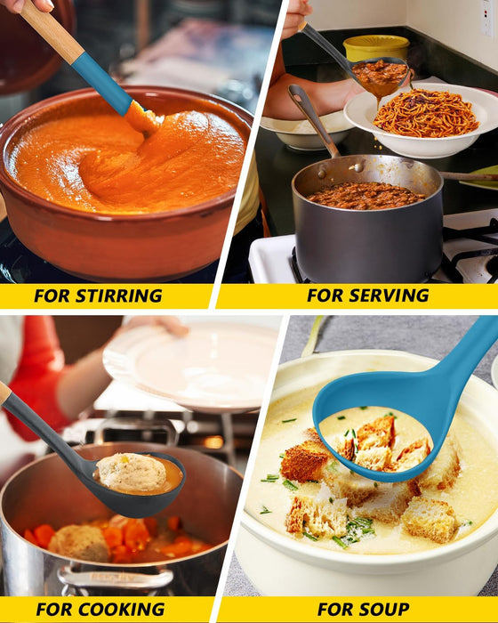 Pack of 2 Soup Ladle, Silicone Ladle Spoon with Wooden Handle
