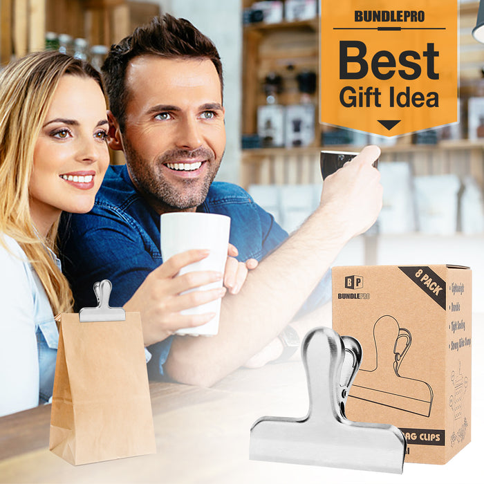 Pack of 8 Stainless Steel Bag Clips