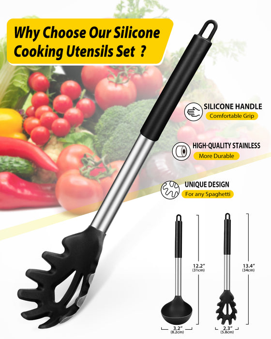 Silicone Pasta Fork and Ladle Spoon Set