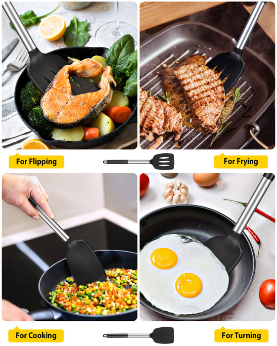 Pack of 2 Silicone Solid Turner ,Non Stick Slotted Kitchen Spatulas