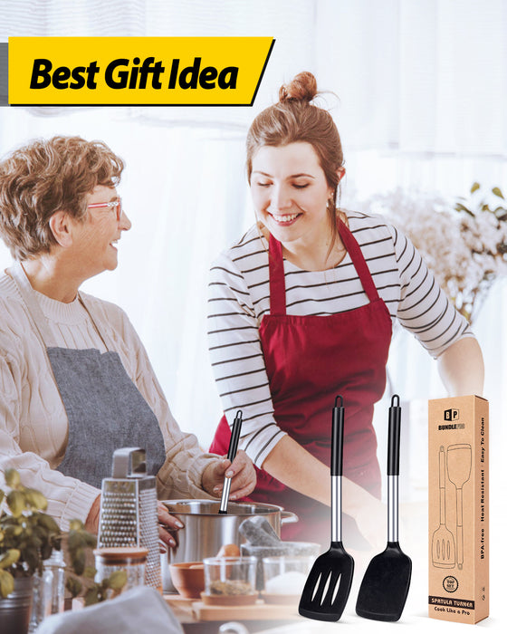 Pack of 2 Silicone Solid Turner ,Non Stick Slotted Kitchen Spatulas