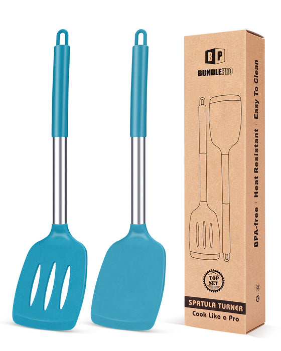 Pack of 2 Silicone Solid Turner ,Non Stick Slotted Kitchen Spatulas