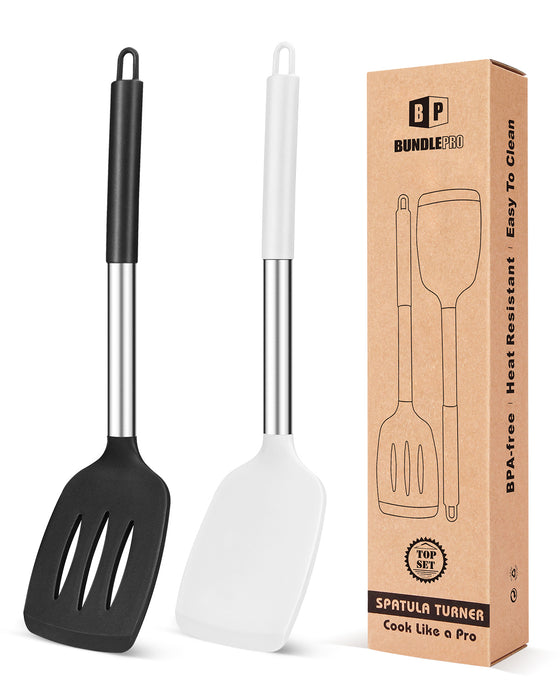 Pack of 2 Silicone Solid Turner ,Non Stick Slotted Kitchen Spatulas