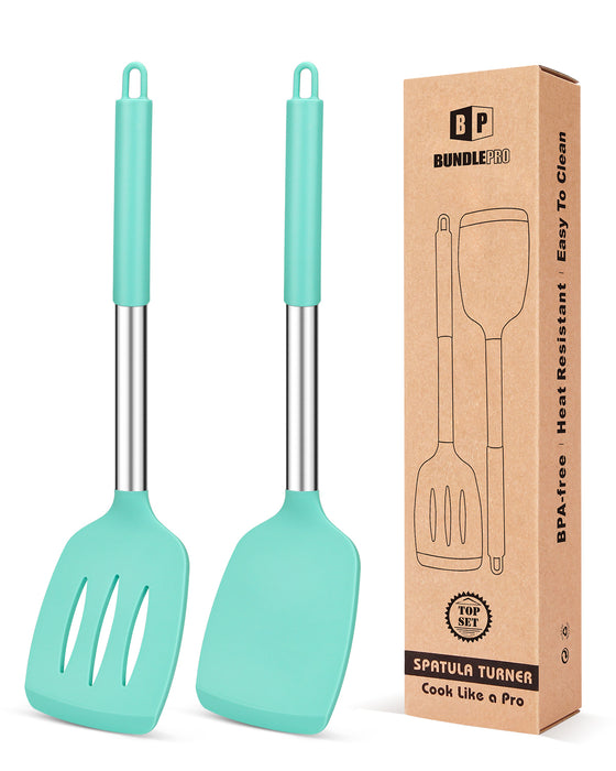 Pack of 2 Silicone Solid Turner ,Non Stick Slotted Kitchen Spatulas