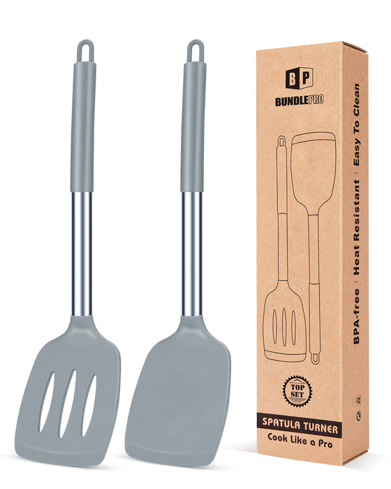 Pack of 2 Silicone Solid Turner ,Non Stick Slotted Kitchen Spatulas