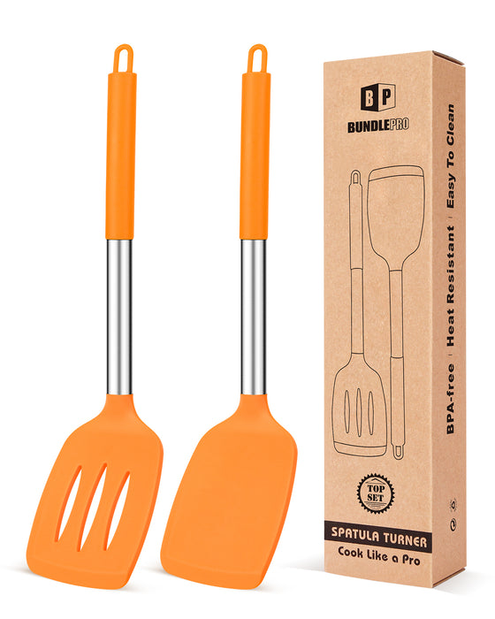 Pack of 2 Silicone Solid Turner ,Non Stick Slotted Kitchen Spatulas