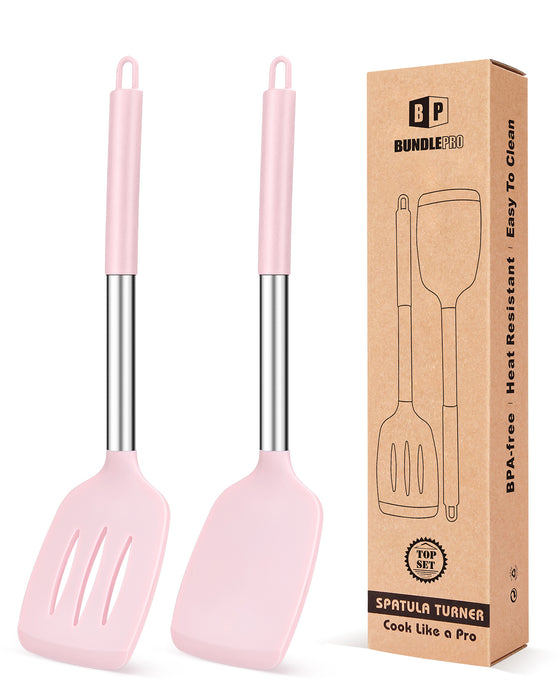 Pack of 2 Silicone Solid Turner ,Non Stick Slotted Kitchen Spatulas