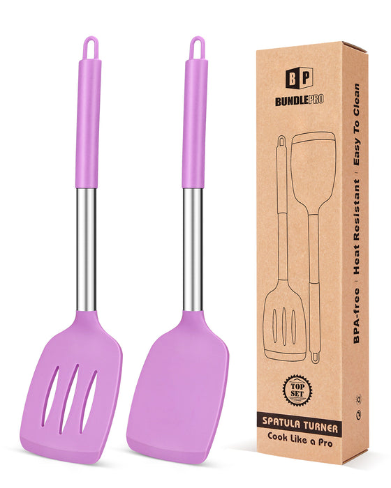 Pack of 2 Silicone Solid Turner ,Non Stick Slotted Kitchen Spatulas