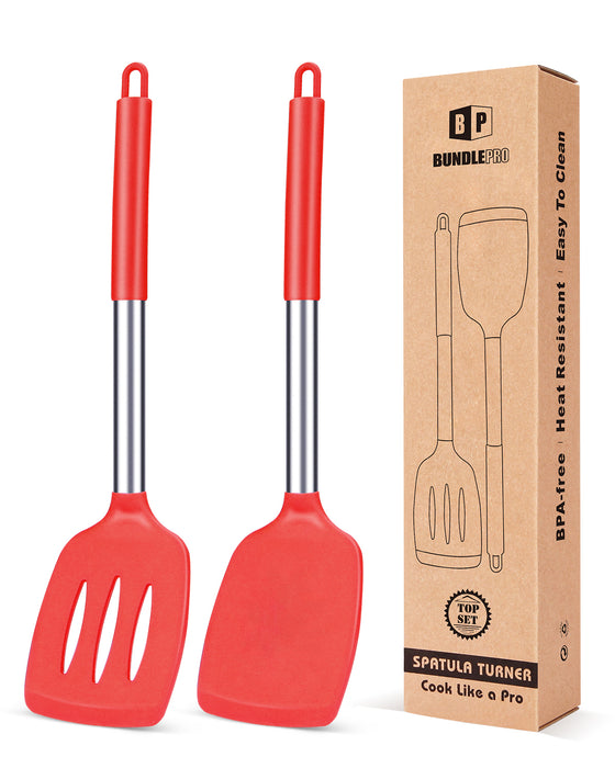 Pack of 2 Silicone Solid Turner ,Non Stick Slotted Kitchen Spatulas