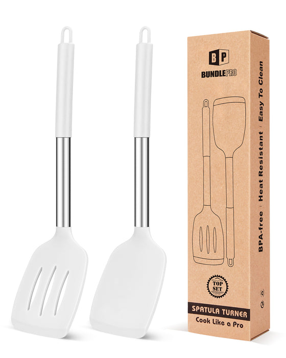 Pack of 2 Silicone Solid Turner ,Non Stick Slotted Kitchen Spatulas