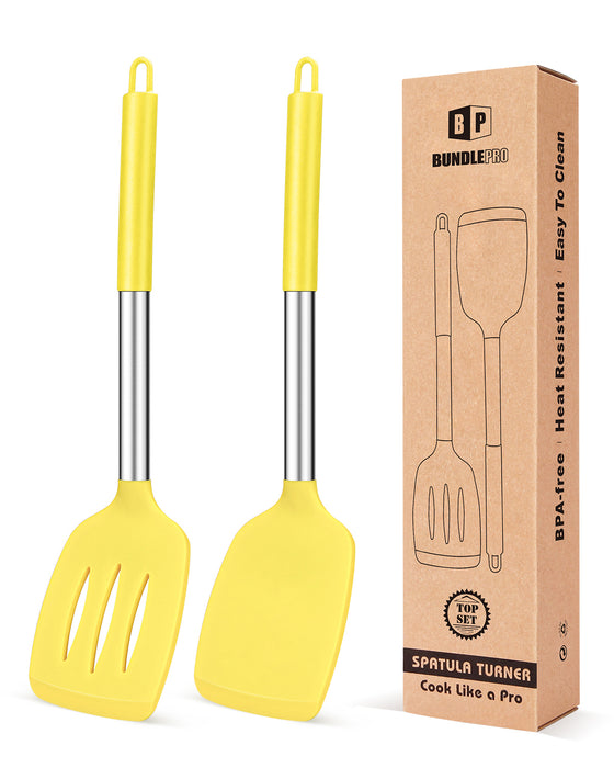 Pack of 2 Silicone Solid Turner ,Non Stick Slotted Kitchen Spatulas