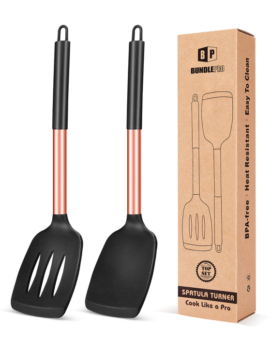 Pack of 2 Silicone Solid Turner ,Non Stick Slotted Kitchen Spatulas
