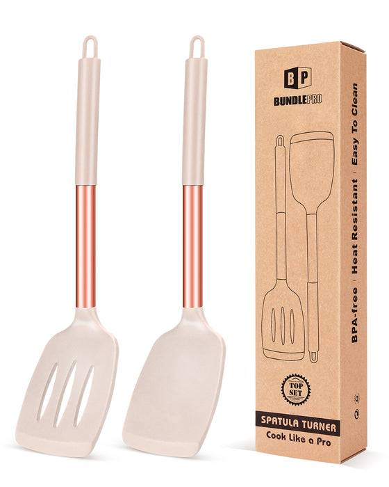 Pack of 2 Silicone Solid Turner ,Non Stick Slotted Kitchen Spatulas