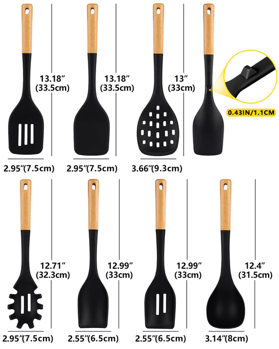 Silicone Kitchen Utensil Set for Non Stick Cookware, 7 Pcs Heat Resistant Cooking Utensils with Wooden Handle