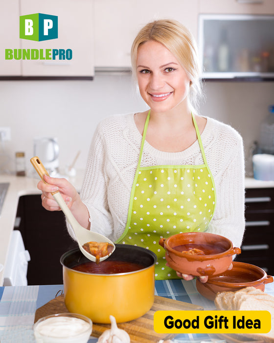 Silicone Soup Ladle and Spaghetti Spoon Set with Wooden Handle