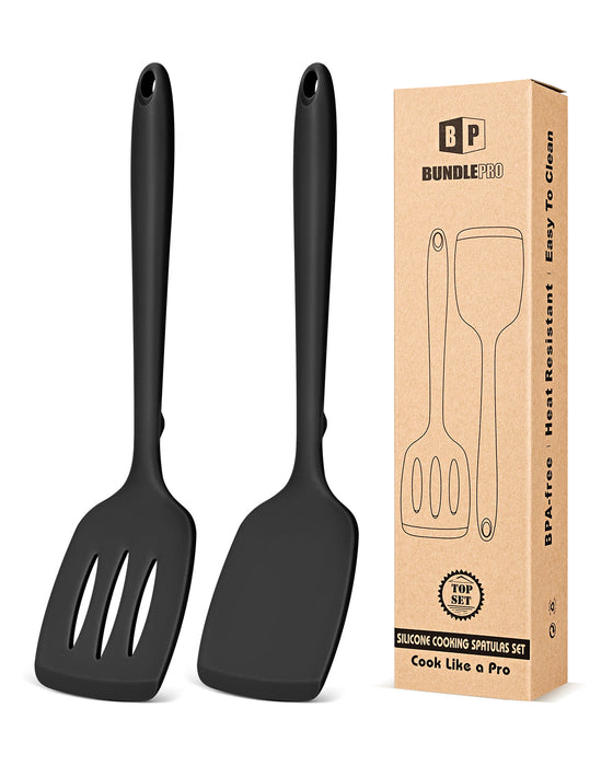 Pack of 2 Silicone Spatula Turners, Non Stick Slotted Kitchen Spatula Set