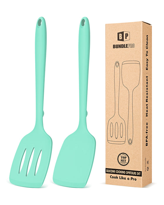 Pack of 2 Silicone Spatula Turners, Non Stick Slotted Kitchen Spatula Set