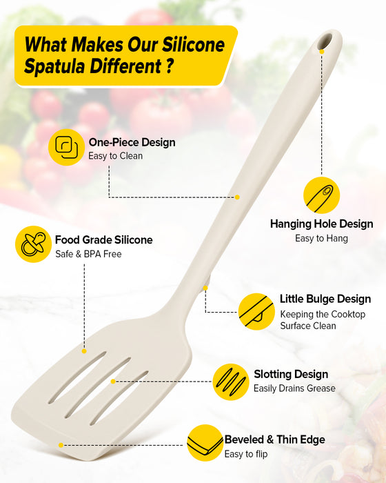 Pack of 2 Silicone Spatula Turners, Non Stick Slotted Kitchen Spatula Set