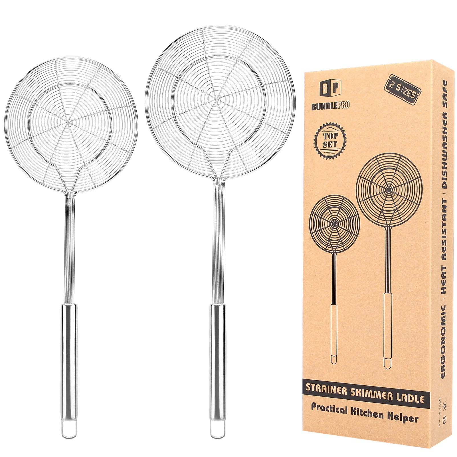Pack of 2 Stainless Steel Large Spider Strainer — BundleP