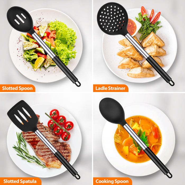 White Nonstick Silicone Induction Utensils Set With Wooden Handle, Anti  Slip Shovel, Spoon, Oil Brush 230809 From Lu008, $7.83